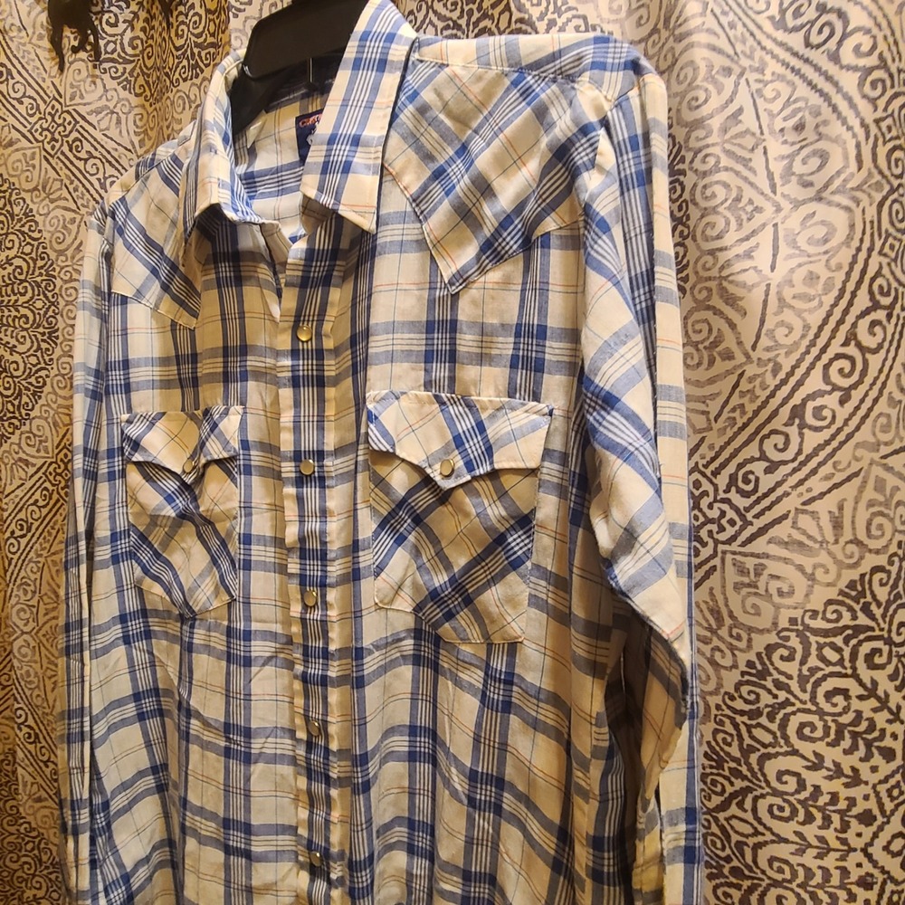 Vtg Chute 1 Western Shirt Men L Blue Plaid Pearl Snap Vintage Long Sleeve Cowboy - Picture 5 of 8